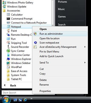 Run As Administrator option in Windows Vista