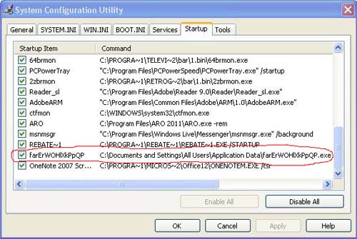 Malware file in MSCONFIG