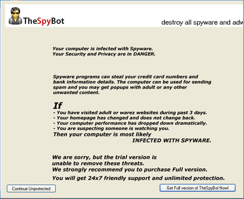 Popup screen used by TheSpyBot